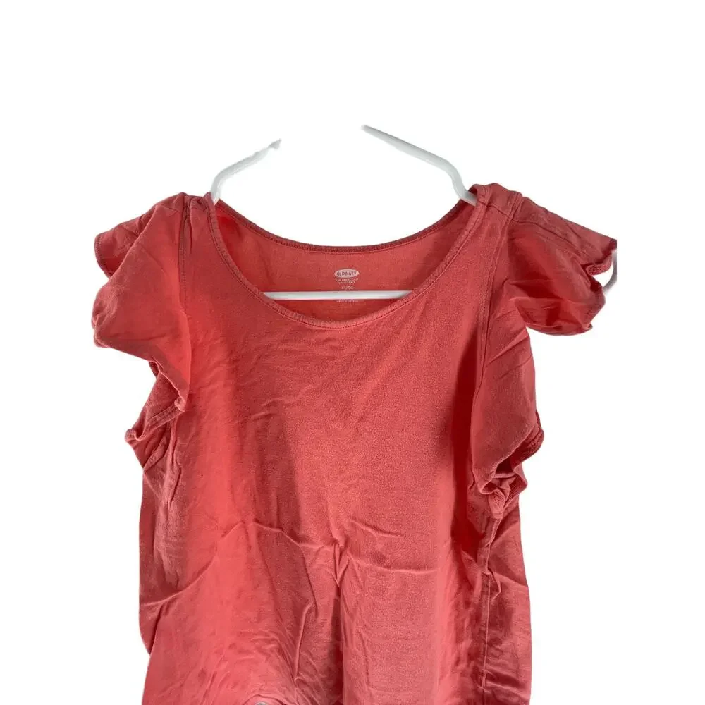 Old Navy Coral Orange Short Flutter Sleeve Blouse Youth Size XL 14 Regular